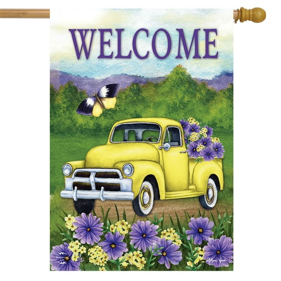 Briarwood Lane Yellow Pickup Truck House Flag