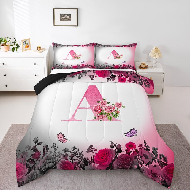 Erosebridal Monogrammed Comforter Sets Queen Size,Personalized Initial Bedding Queen Comforter Set,Letter Decoration,Reversible,Ultra Soft,3-Piece