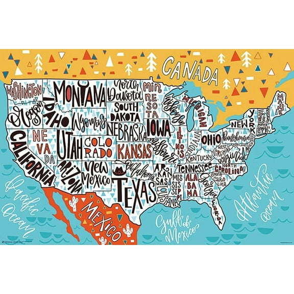 Hand Drawn USA Map Poster 36x24