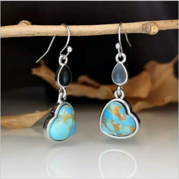 EOEMY Vintage 925 Silver Ear Hook Turquoise Earrings Women Bridal Dangle Drop Jewelry-#3