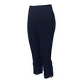 thumbnail image 5 of Womens Capri Pants Stretchy Slim Fit Solid Cropped Trousers Button Detail Ankle Yoga Leggings Summer Pants M, 5 of 9