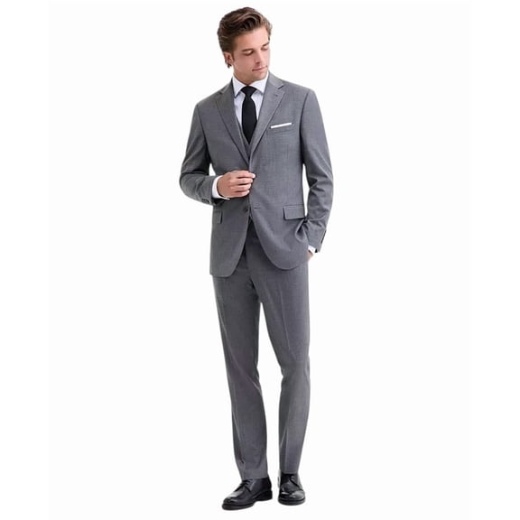 Dkny Mens Modern fit 3 Piece Vested Suit 38 R Pants 31 / 32 Gray Solid