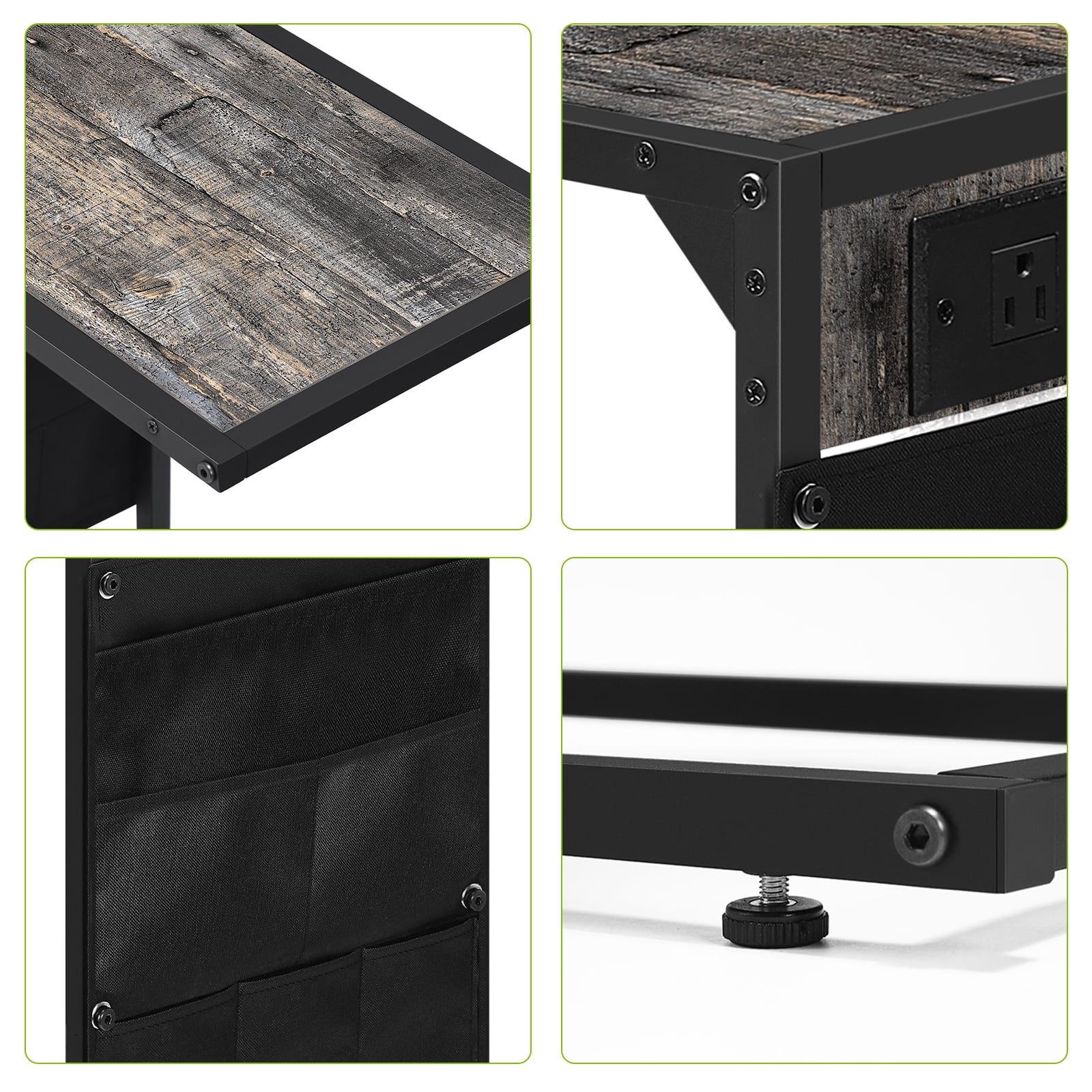 C-Shaped Coffee Table Side Table with Charging Station 2 Piece Sofa Table Set Gray