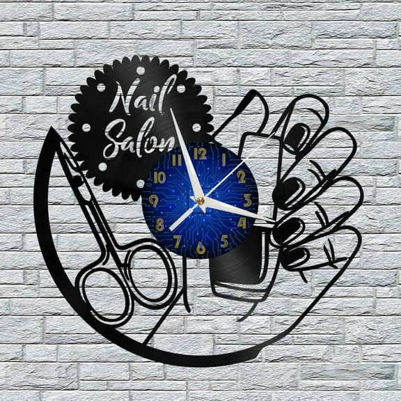 Manicure Nail Polish 12 Inch Vinyl Record Wall Clock - Silent, Creative, and Unique Clock for Living Room, Entryway, or Bedroom Decor - Perfect Gift Idea(12 inchs B without LED)