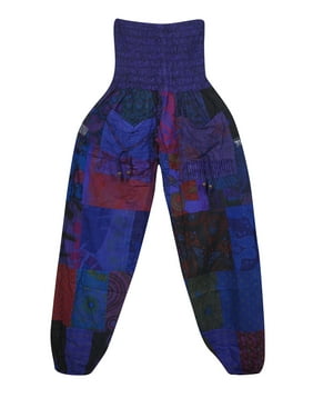 Mogul Women Baggy Pant, Hippie Clothes, Blue Patchwork Style Cotton Yoga Clothing, Harem Pants, Yoga Pants S/M