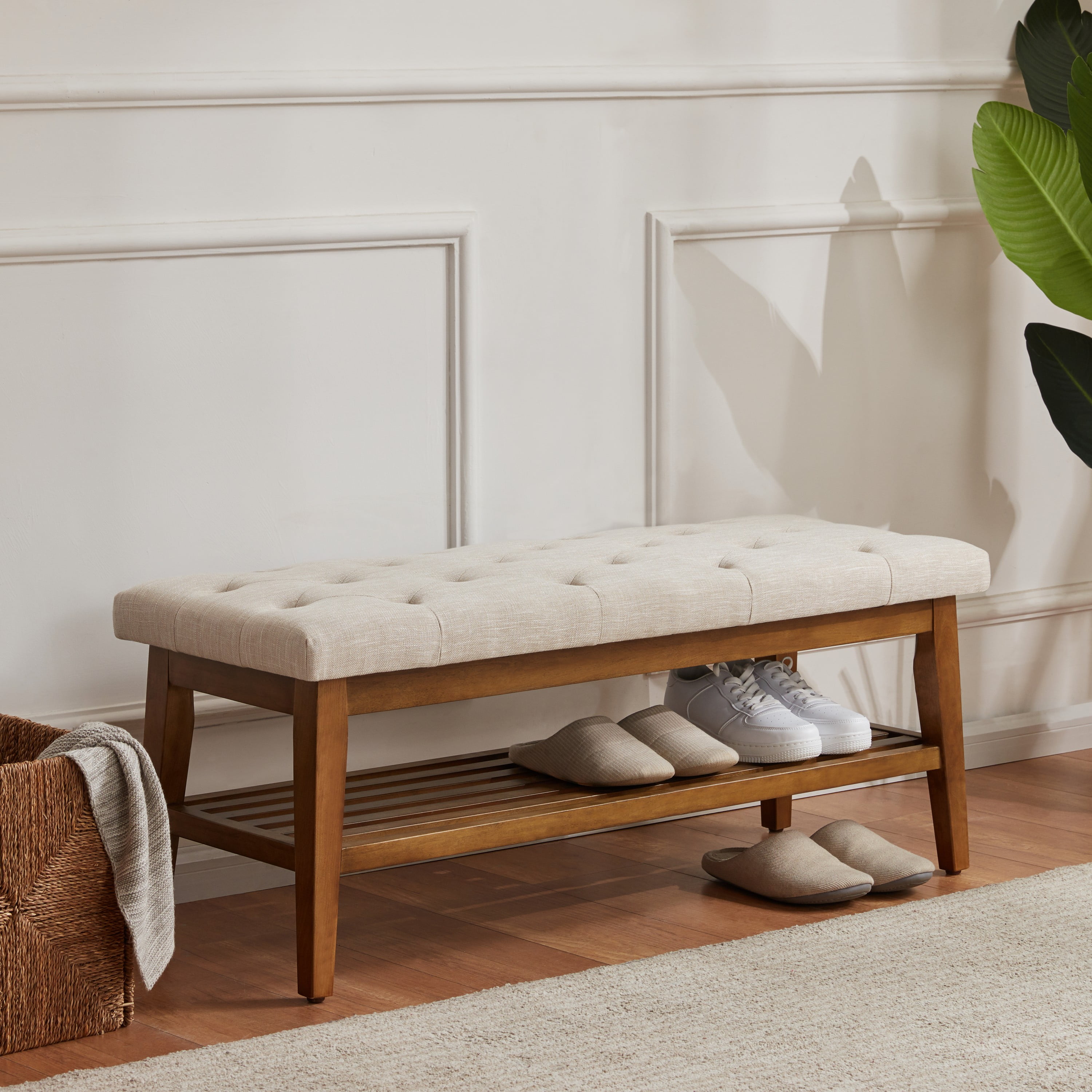 HUIMO Entryway Shoe Bench, End of Bed Bench,Upholstered ButtonTufted