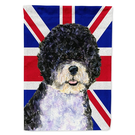 Portuguese Water Dog with English Union Jack British Flag House Flag