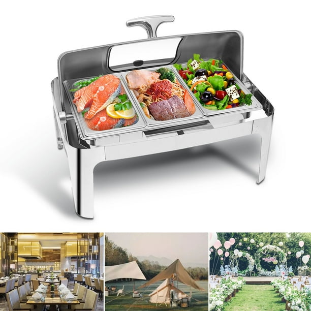 13.5L RollTop Chafing Dish Buffet Set Food Warmer 3Pot for Weddings Buffets
