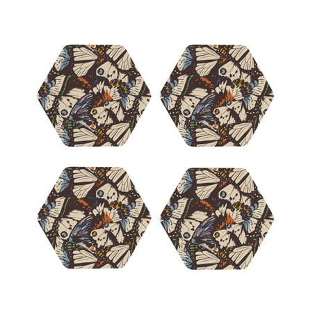 

Tideii Vector Butterflies for Leather Coasters 4 Pieces Anti-fouling and Anti-scalding Decorative Coasters Suitable for Restaurants Kitchens Coffee Shops-Hexagon