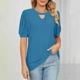 thumbnail image 6 of Shirts for Women under $10 Short Sleeve Eyelet Embroidery Hollow Out Round-Neck Solid Color T-shirt Blue S, 6 of 6