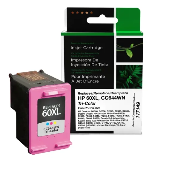 Remanufactured Clover Imaging High Yield Tri-Color Ink Cartridge compatible with HP 60XL (CC644WN)