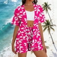 thumbnail image 2 of Feancey Womens Summer 2 Piece Sets Tropical Palm Tree Printed Short Sleeve Shirt Beach Shorts Lounge Set Lightweight Casual Travel Outfits with Pockets Hot Pink L, 2 of 7