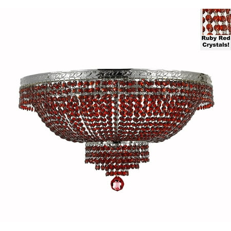 French Empire Semi Flush Crystal Chandelier Lighting Dressed With French Empire Semi Flush Crystal Chandelier Lighting Dressed With Red Beads Color Crystals H18