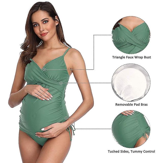 Traje de ba?o de maternidad sólido para mujer Retro Plum Wrap Front Tankini ShuxiuWang 8390612203909