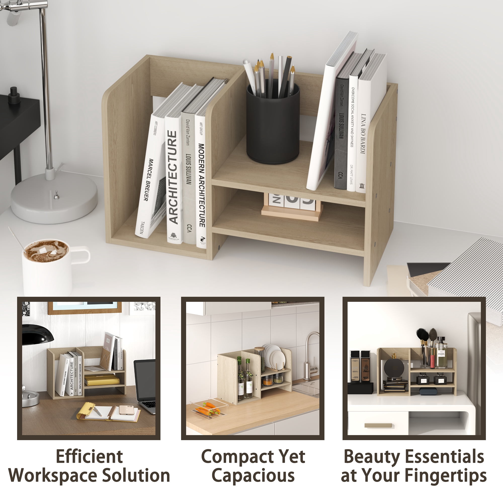 HOMLUX Desk Organizer Office Shelf with Compartment Stores Open Storage for Bedroom Kitchen, Black