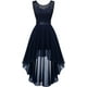thumbnail image 1 of BeryLove Vestido de cóctel de noche para mujer con encaje y gasa, sin mangas, falda alta y baja con cinturón, 1 of 5