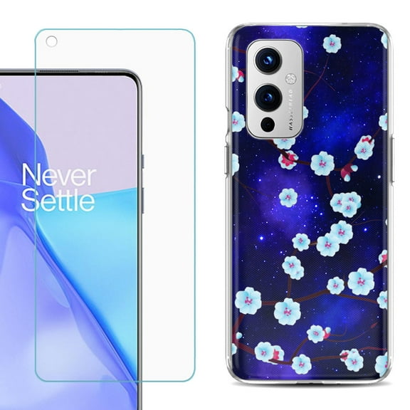 Slim-Fit TPU Phone Case Compatible with OnePlus 9 5G, with Tempered Glass Screen Protector, by OneToughShield ® - Blossom Stars