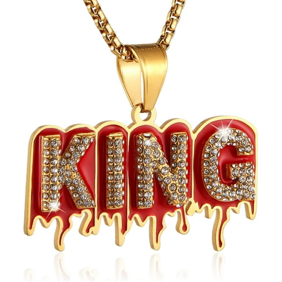 Hip Hop King CZ Pendant Fashion Rapper Jewelry Rock Iced Out Shiny Stainless Steel Necklace for Men and Women