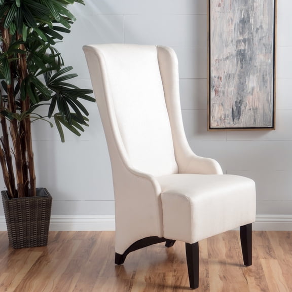 Contemporary Dining Chair With High Back And Wings, Upholstered In Beige Fabric, Supported By Birch Wood Legs, 23.25"w X 28.75"d 46.25"h Winged Beige, For Comfort, Stable 46.25" H 23.25" W 28.75" D