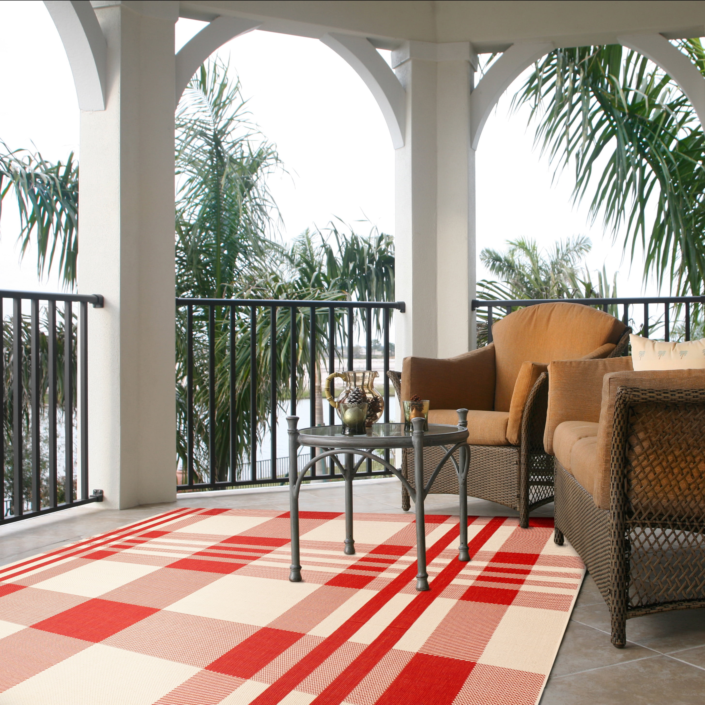 Safavieh Courtyard Benjamin Plaid Indoor/Outdoor Area Rug, Red/Bone, 8' x 10'