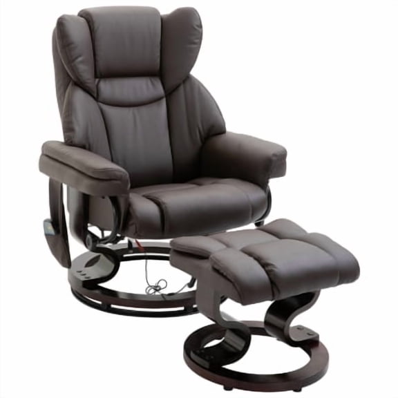 Zateety Massage Recliner Chair with Footrest, 360° Swivel Faux PU Leather Chair with 10 Vibration Points & Side Pocket, Brown