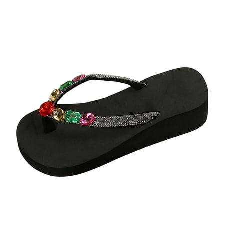 

DVKOVI Ladies Flip Flop Sandal Summer Rhinestone Decorative Clip Toe Shoe Thick Sole Arch Support Slipper Beach Slippers 6.5 to 9 Size