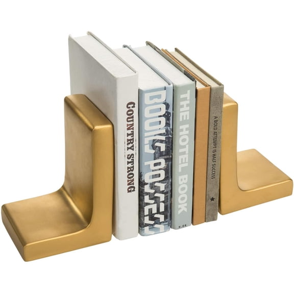 MyGift Modern Industrial Heavy Gold Concrete Bookends, Set of 2