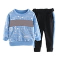 thumbnail image 1 of Conjunto de sudadera con capucha para niños, estampado de letras, suave, respetuoso con la piel, ecológico, 2 piezas, para uso diario, al aire libre, azul, 90 cm/35,43 pulgadas, 1 of 14