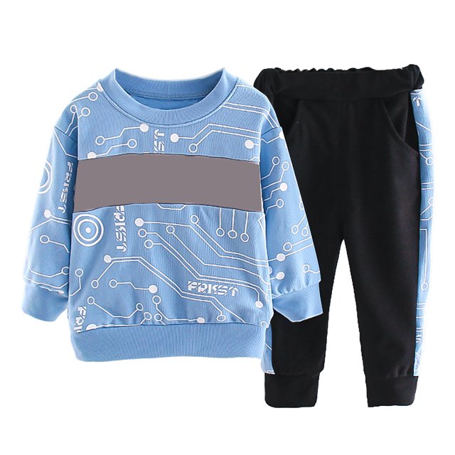 Conjunto de sudadera con capucha para niños, estampado de letras, suave, respetuoso con la piel, ecológico, 2 piezas, para uso diario, al aire libre, azul, 90 cm/35,43 pulgadas