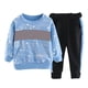 thumbnail image 2 of Conjunto de sudadera con capucha para niños, estampado de letras, suave, respetuoso con la piel, ecológico, 2 piezas, para uso diario, al aire libre, azul, 90 cm/35,43 pulgadas, 2 of 14