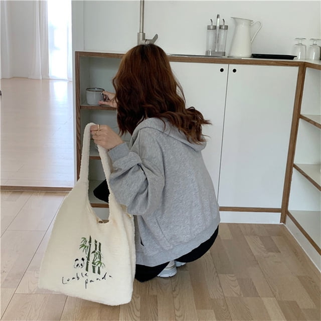 Bolsa de chaleco de felpa para mujer, bolso de hombro de gran capacidad bordado (bosque de bambú) Tmvgtek Para estrenar
