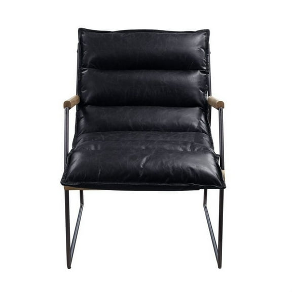 Benjara Accent Chair with Leatherette Seat and Metal Frame, Black