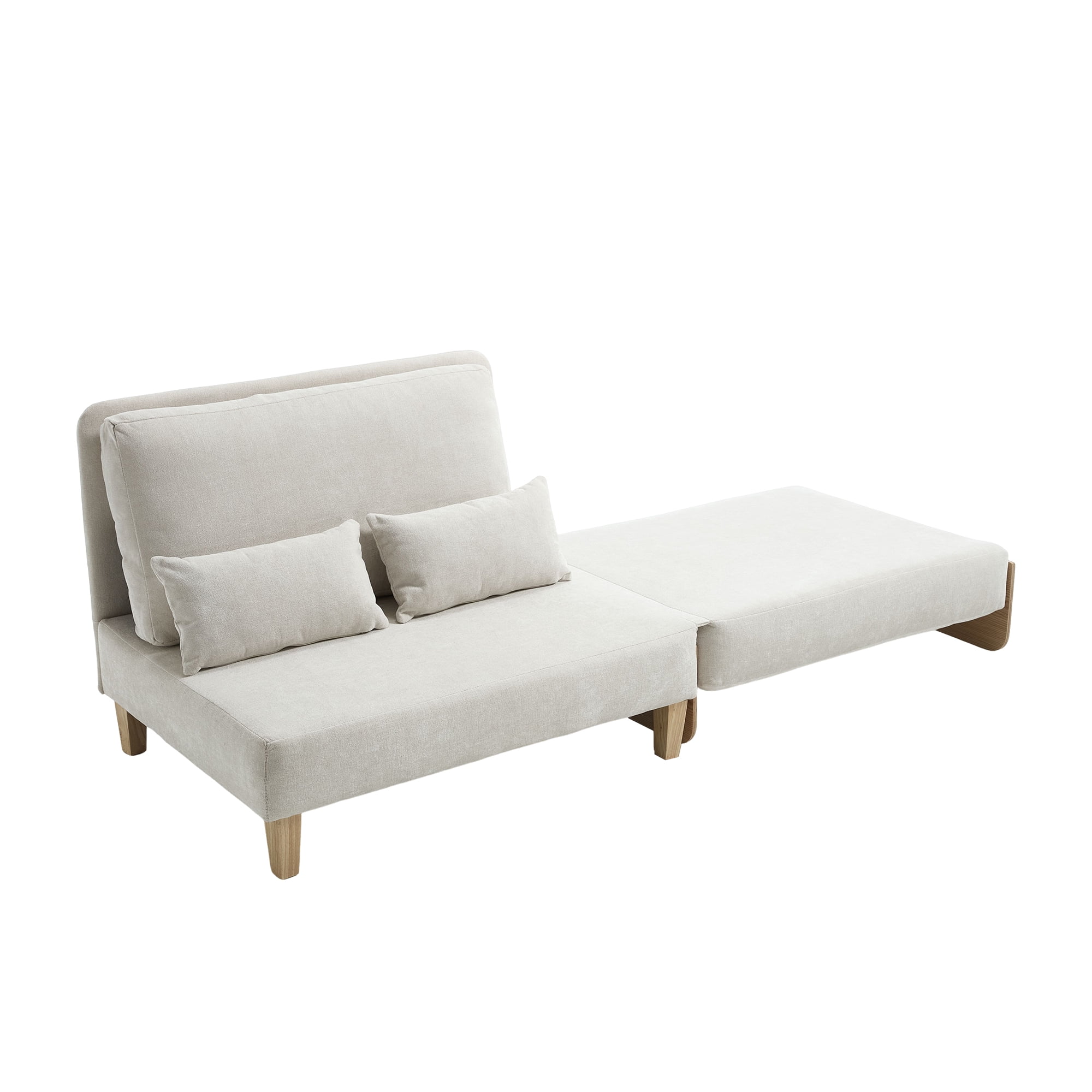 MOONMISS Chenille Upholstered 3-in-1 Convertible Sleeper Foldable Sofa Bed Recliner Chair with 3 Pillows-Beige