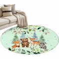 thumbnail image 2 of 3.3ft Washable Round Rug, Children's Day Non-Slip Circle Area Rug for Entryway Bedroom, Cartoon Animal Elephant Zebras Fox Giraffe Leaf Tree Green Indoor Accent Floor Mat for Home Decor, 2 of 9