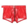 thumbnail image 3 of TiaoBug Men's Latex PVC Leather Zipper Crotch Shorts Bulge Pouch Boxer Briefs Buckled Hot Pants Red XL, 3 of 7