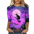 thumbnail image 2 of VKOYWKM Halloween Shirts for Women Spooky Witch Graphic T Shirts 3/4 Sleeve Loose Fit Crew Neck Halloween Vintage Blouses, 2 of 4