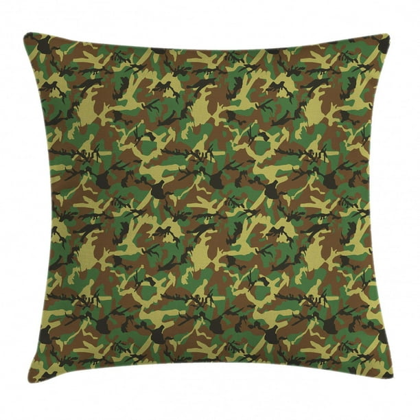 Camo Throw Pillow Cushion Cover, Woodland Camouflage Pattern Abstract Army Force Hiding in