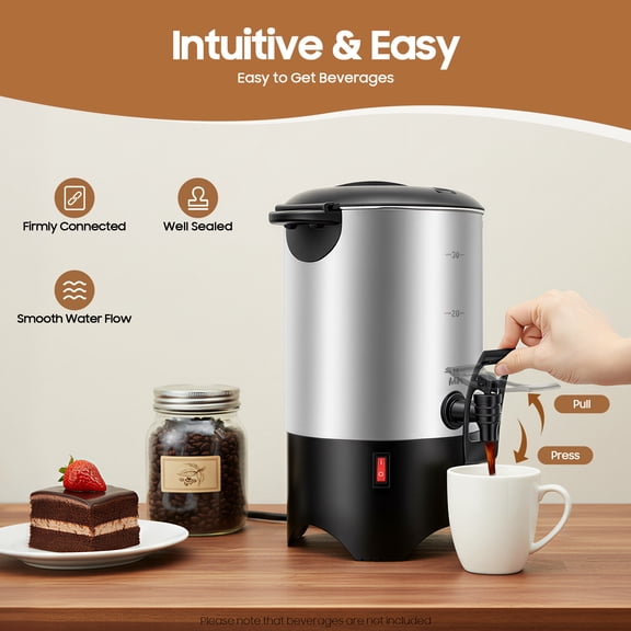 5.2L/175Oz Stainless Steel Coffee Urn 30 Cups Coffee Urn Coffee Maker 1000W Fast Heating Large Hot Beverage Dispenser for Coffee Tea Milk Soup Family Party Cafe Buffet (Silver)