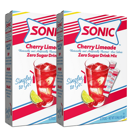 Sonic Singles To Go Powdered Drink Mix, Cherry Limeade Flavored Water Enhancer Non-Carbonated Sugar-Free Beverages 2 Boxes - 6 Sticks each - 12 Servings