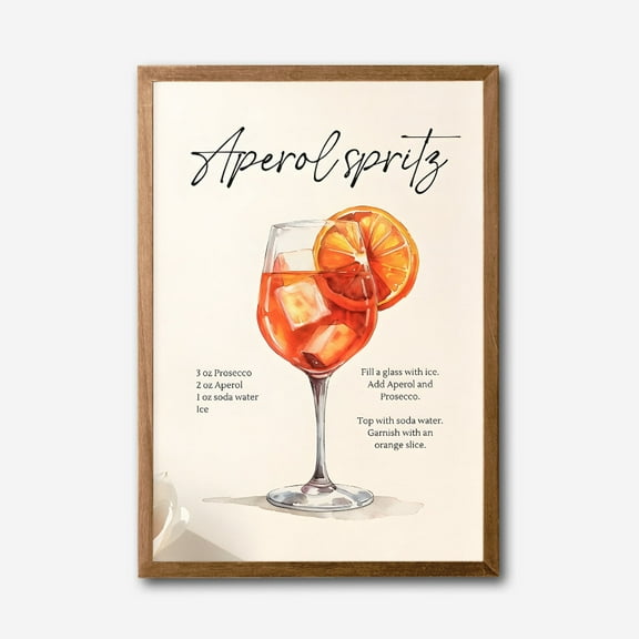 Aperol Spritz Recipe Canvas Wall Art  Modern Kitchen Decor with Watercolor Cocktail Illustration