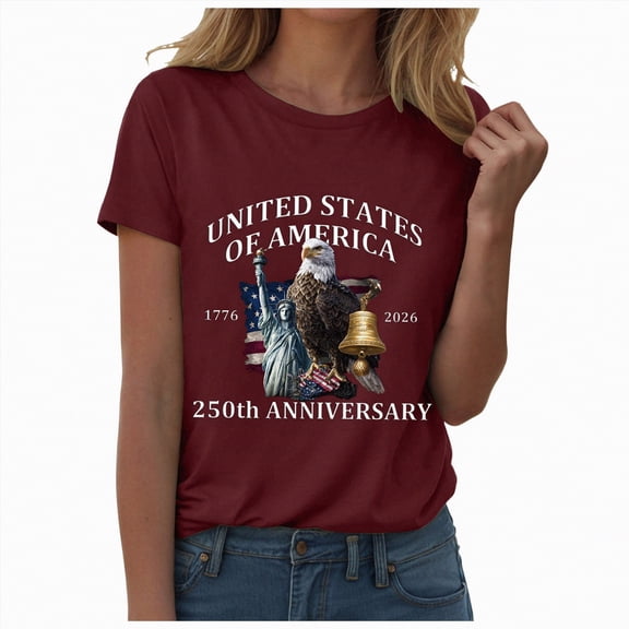 Duqingm America 250 Shirt 250 Years America Anniversary 250th Independence Day Freedom T-Shirt Wine,3XL
