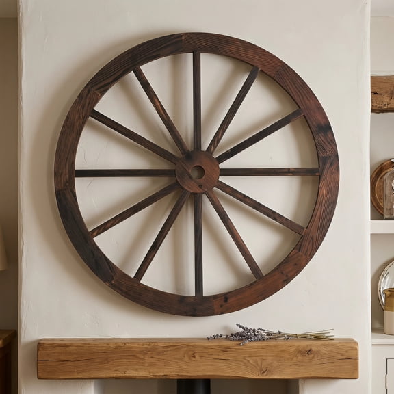 FELTECHELECTR Handmade Vintage Rustic Wooden Wall Art Decor, Retro Style Wooden Craft Wheel for Home Decoration and Housewarming