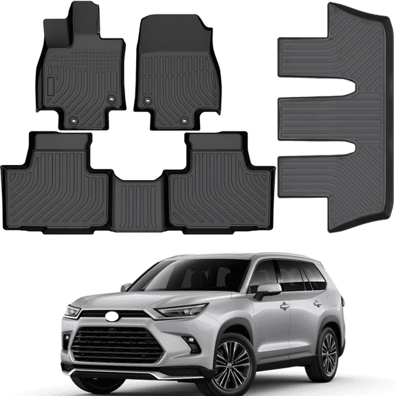 Car Floor Mats for 2024 Toyota Grand Highlander 8 Seats - 3 Row Full Set, Custom Fit TPE Rubber Non-Slip Automotive Floor Liners, Easy to Clean All-Weather Car Mats