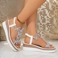 thumbnail image 4 of Rokment Women's Sparkly Butterfly Platform Wedge Dress Sandals Delicated Glitter Pearl Open Toe Elastic Ankle Strap Chunky High Heels Dressy Summer Shoes for Bride Wedding Beach White Size 7, 4 of 6
