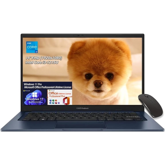 ASUS Vivobook 14 1920 x 1080 (Full HD) LED Business Laptop, Intel Core i3-1215U, Win11Pro Office Lifetime License, WiFi6E, Webcam, Bluetooth, 8GB DDR4 RAM, 1TB SSD, Quiet Blue, w/Mouse, W/GaLiMu