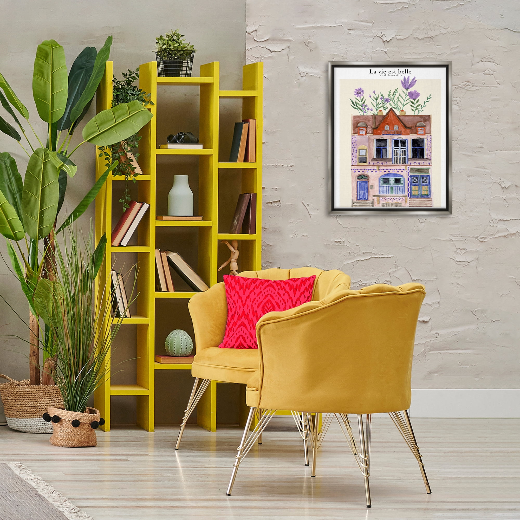 Stupell Industries Blooming City Building Buildings & Architecture Painting Gray Floater Framed Canvas Art Print Wall Art, 17 x 21