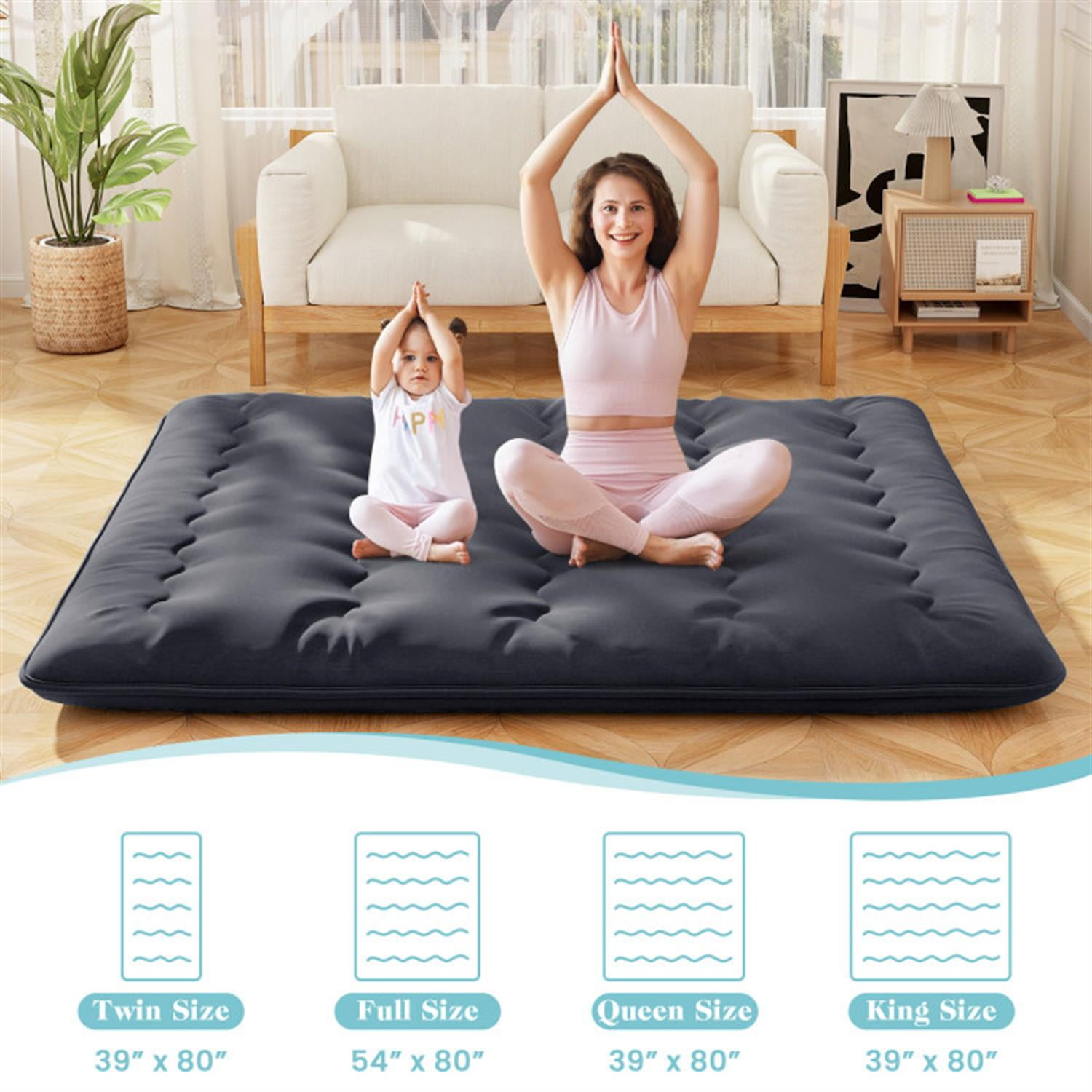 Demi Bonn Futon Mattress with Washable Cover and Foldable Mat, 4" Thicken Floor Mattresses Dormitory Mattress Pad Floor Lounger, King Size