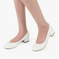 thumbnail image 2 of JENN ARDOR Women's Chunky Block Low Heels Bow Round Closed Toe Slip-On Bridal Wedding Dress Ballet Pumps Shoes, 2 of 5
