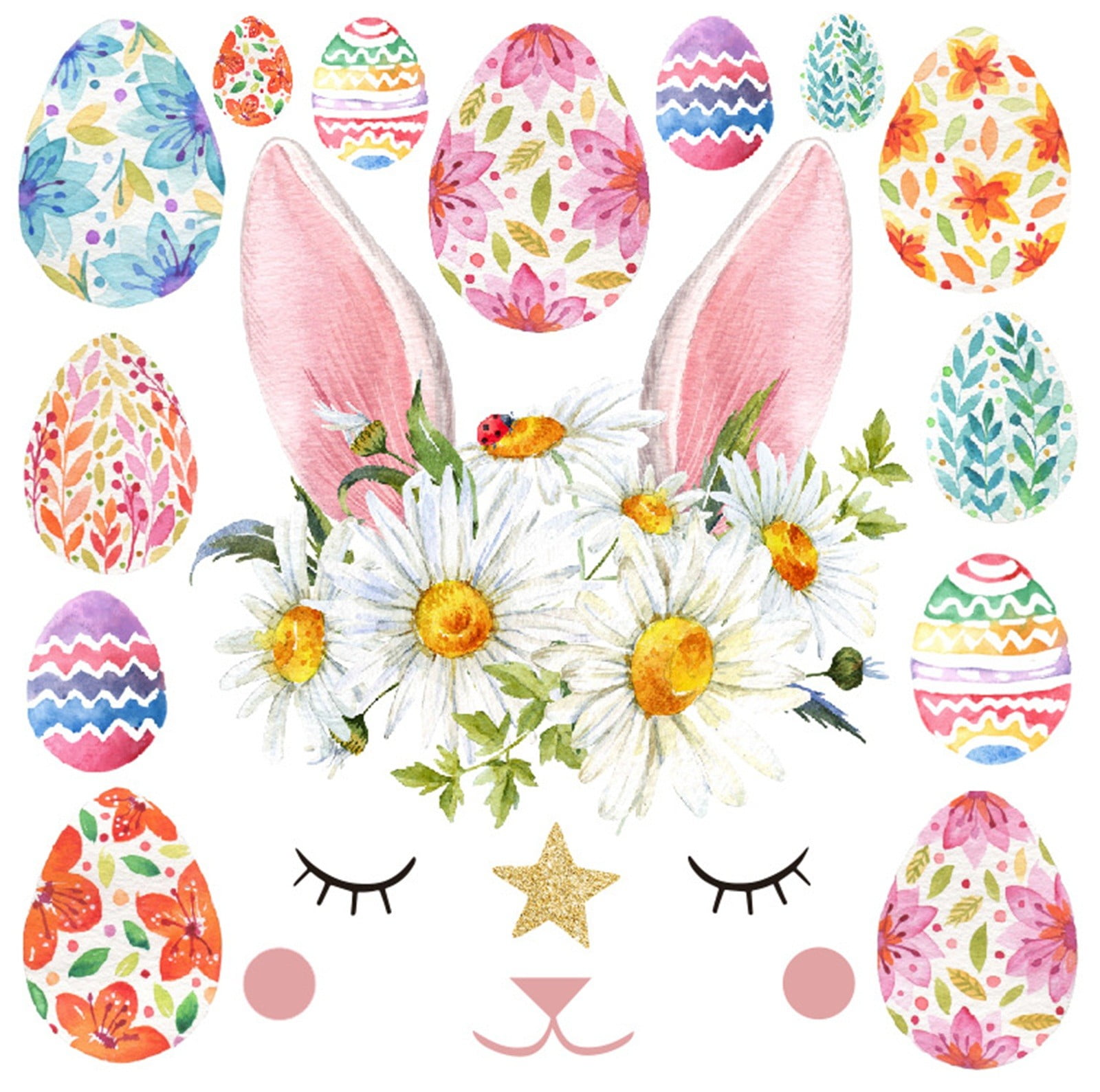 and More Baby Chicks Colorful Eggs Spring Flowers Over 50 Pieces Includes White Bunnies Window Gel Clings Bundle 4 Sheets Easter Decorations Basket 