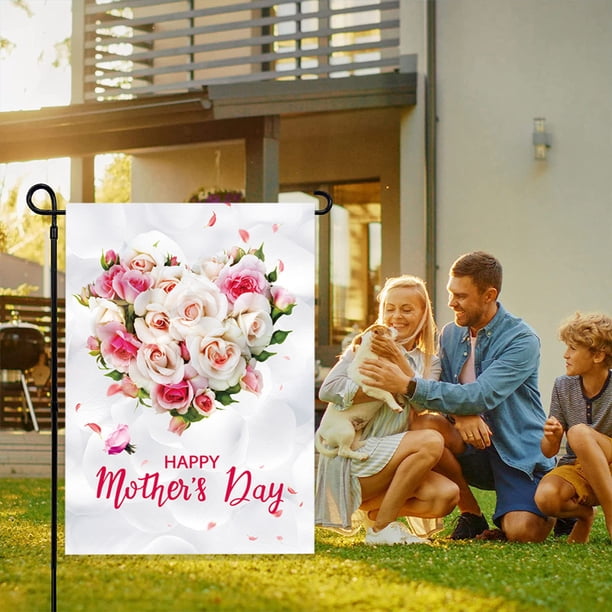 Bandera Del Día de La Madre, Hermoso Diseño Floral para Jardín, Decoración Exterior de Poliéster Resistente, Accesorio de Jardín Fácil de Instalar, Celebra El Amor y El Aprecio, Ideal para Mamás y Ab